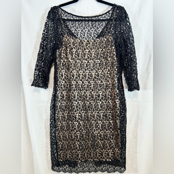 Kay Unger Dresses & Skirts - Kay Unger‎ Black and Beige Cocktail Dress Black Lace/Tiny Sequins Size 10